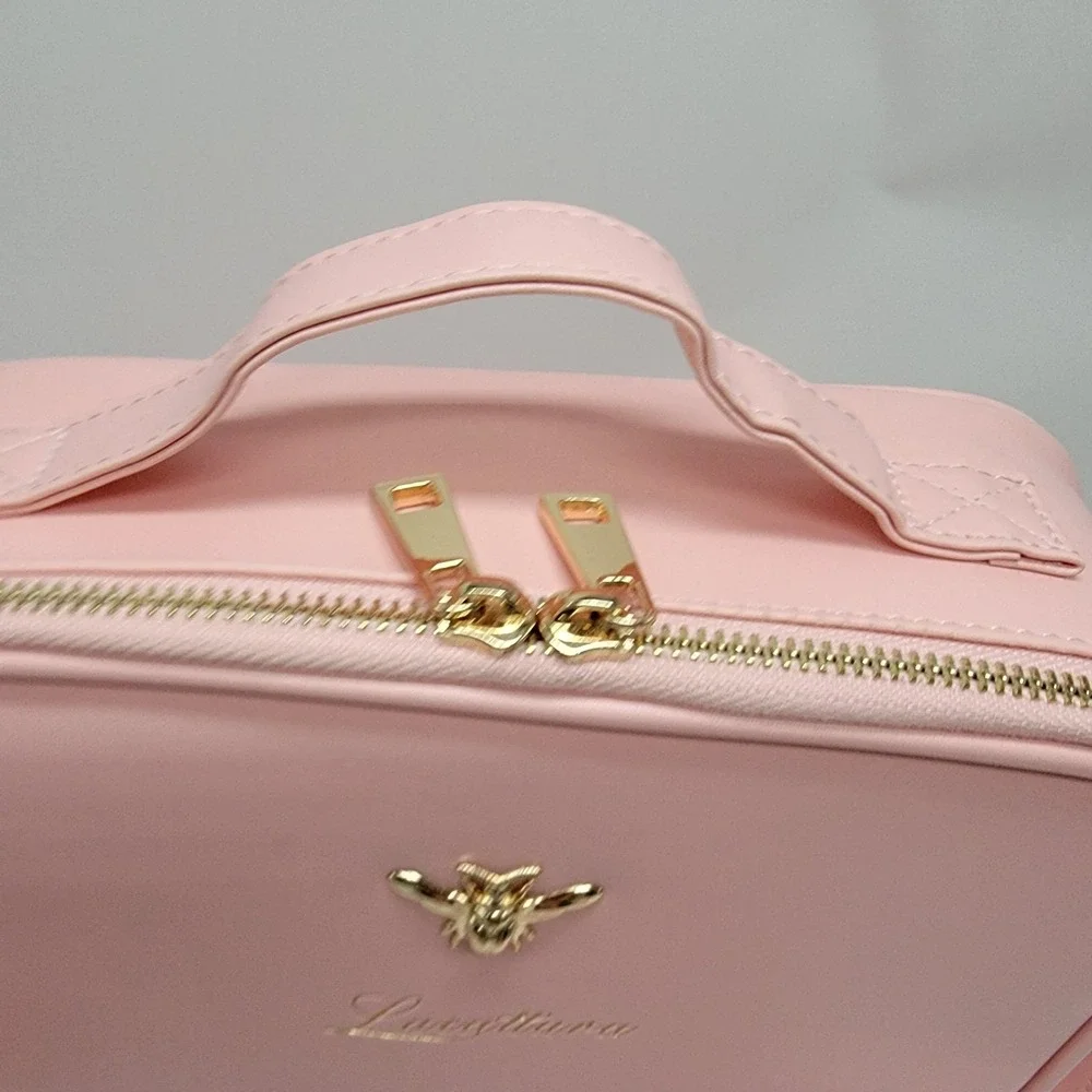 Pink Lacattura Toiletry Bag Travel Makeup Large Cosmetic Adjustable Compartments